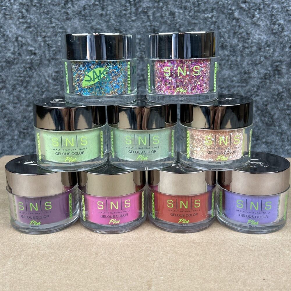 Lot Of 9 SNS Gelous Color Plus Dip Powder 1 oz Jars Various Colors Glitter